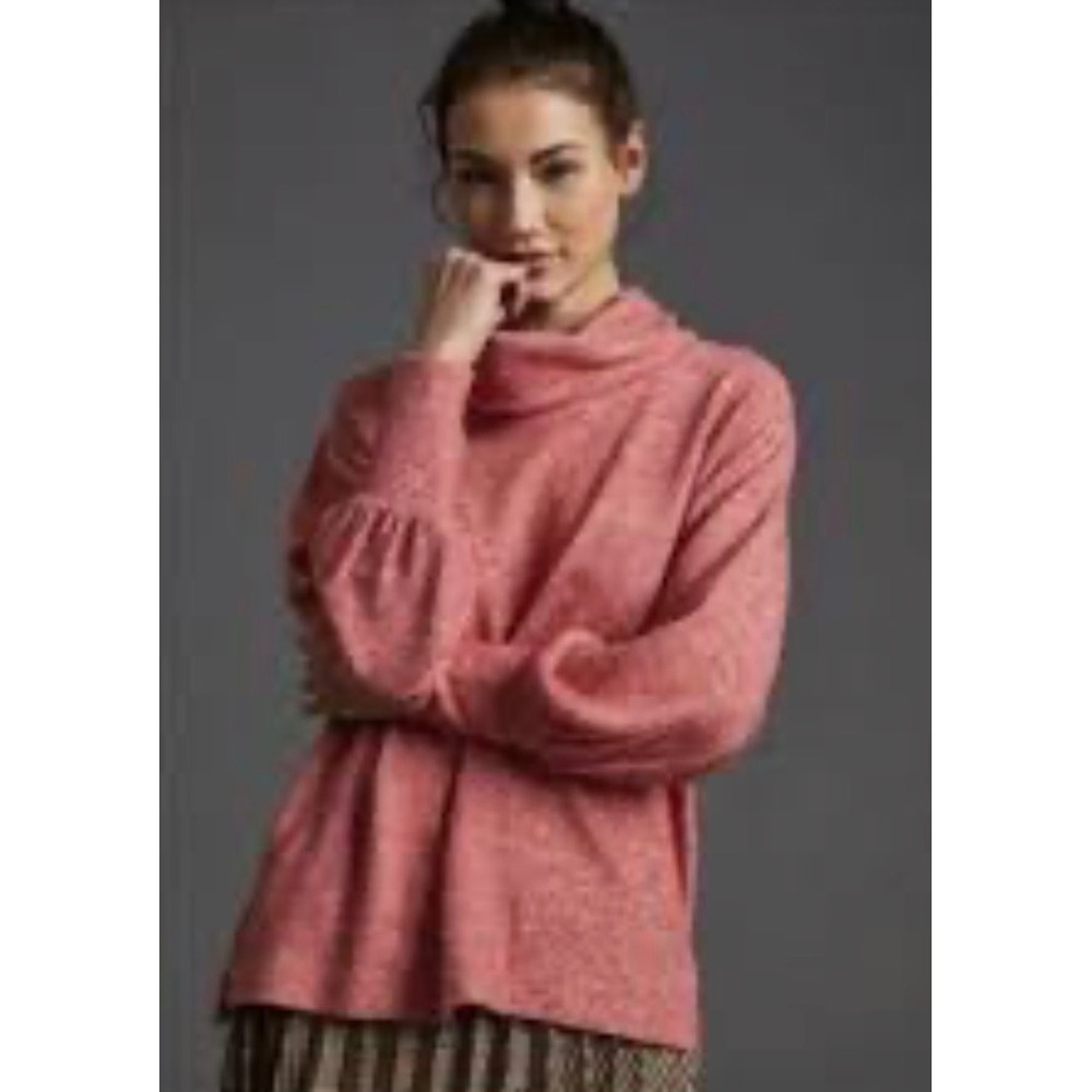 Maeve Anthropologie Cowl Neck Balloon Sleeve Sweater Coral Pink Marl Medium